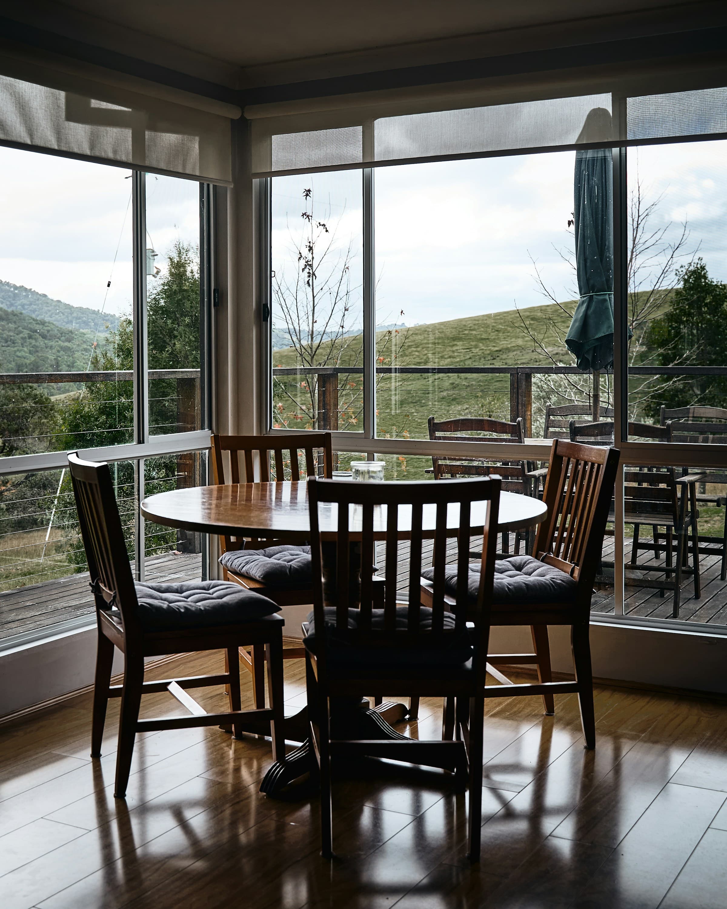 Dining table with a view of the hills
